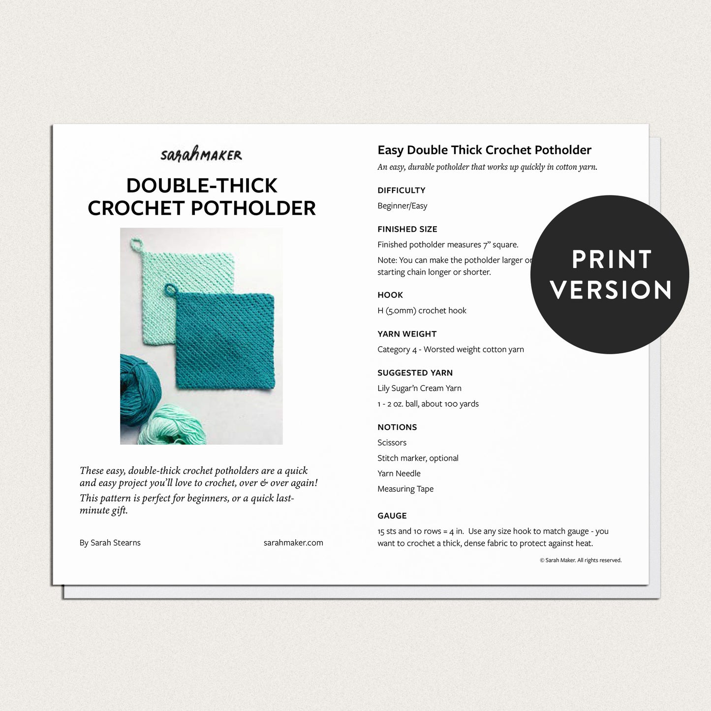 Double Thick Diagonal Potholder