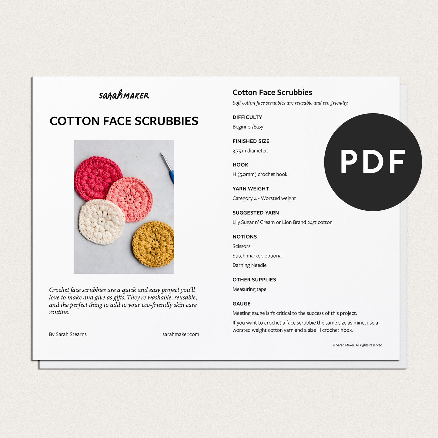 Cotton Face Scrubbies Pattern